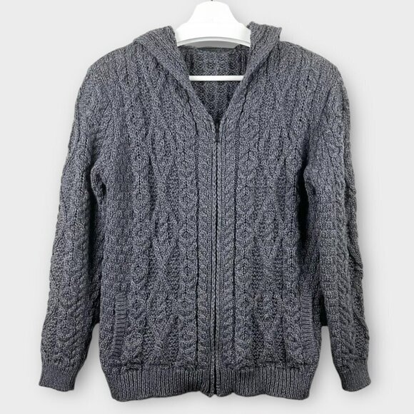 Ireland's Eye Sweaters - Ireland's Eye Hooded Cable Knit Hooded Cardigan Dark Grey